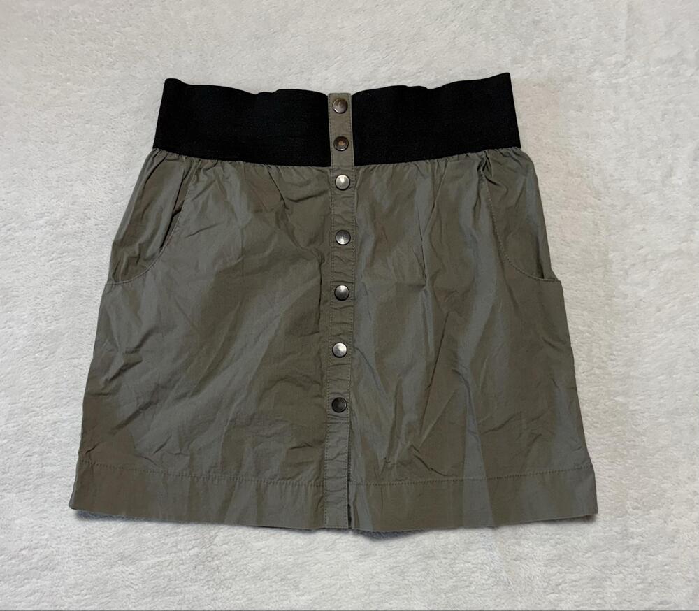 Zara Basic Skirt Womens Small Green Elastic Waist Mini Pockets Button Accent